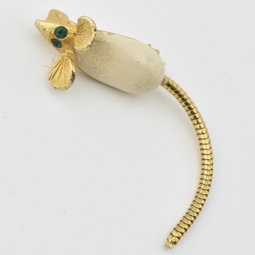 Vtg gold tone white mouse - vtg,