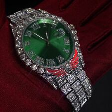 Mens Iced Out Green Face Watch- Luxury CZ Bling Stainless Steel Timepiece