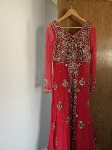 Red long asian party dress - long,