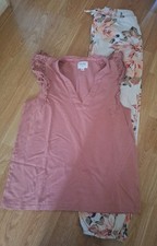 Ladies Next White/Pink Floral Pjs Size Medium Tall - Used
