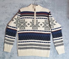 Atlas For Men Wool Blend Nordic 1/4 Zip Jumper M Snowflake Knit Vintage 