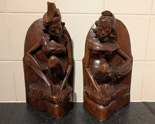 Vintage Balinese Fatimah Bali Wood Carving Bookends