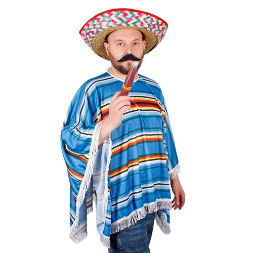 Blue mexican poncho - poncho, mens