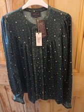 BNWT Wyse Freida Ladies' Silk Spot Blouse In Green S3/size 12