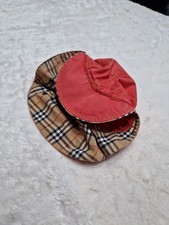 RARE VINTAGE BURBERRY RED SUN CAP WITH DESERT STYLE REAR FLAP + PRESS STUDS BUR