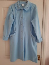 LADIES DRESSING GOWN HOUSE COAT BLUE NEW 16/18 FLEECY EMBROIDERED BUTTON FRONT