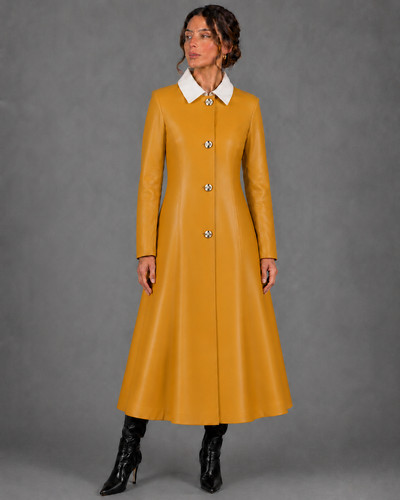Womens leather coat mustard - coat,
