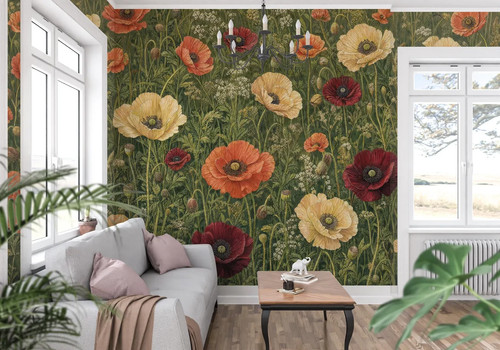 Wild poppy meadow botanical - wild,