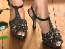 Women's Brown Suede, Diamanté Designer 'Ibiza,' Heeled Sandals, Size 4 EU37 USA7