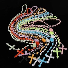 Shiny cross plastic rosary bead necklace - Assorted colours