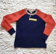 Designer Clements Ribeiro Extra Fine Merino Wool Jumper Navy Blue Orange S