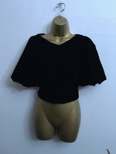 ZARA LADIES BLACK VELVET BLOUSE TOP SIZE XS 8 RUCHED PARTY CHRISTMAS SHORT