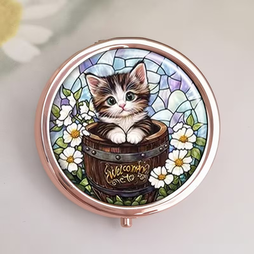 Cat themed round pill - round,
