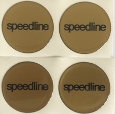 SPEEDLINE ALLOY WHEEL CENTRE CAP DOMED STICKERS X4 HUB SUBA GOLD BLACK EVO 45mm