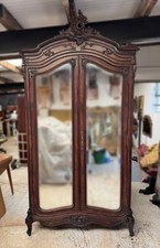 Antique French Louis XV Style Armoire – Rosewood & Mirrored Doors