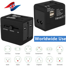 Universal Travel Adapter Worldwide Multi Plug Charger UK EU AU US 2 USB Ports