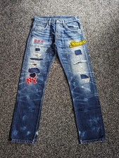 Sweats & Bloods Jeans 30X30 Blue Distressed Patch Graphic Y2K Japanese 