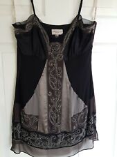 KAREN MILLEN Size 8 Silk Beaded Camisole Strappy Top Black, Charcoal /silver