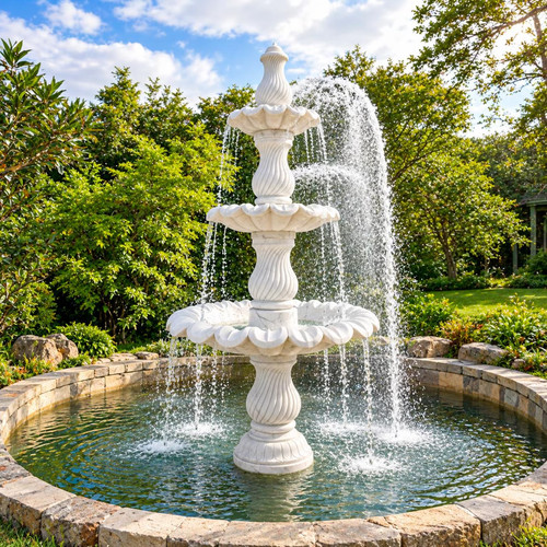 White marble garden - garden, fountain