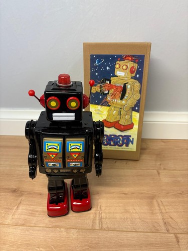 Black inch retro tin robot - 12,