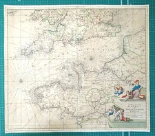 Antique Sea Chart ENGLISH CHANNEL original Theodore Danckerts nautical map c1695