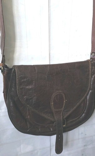 Brown leather saddle bag - brown,