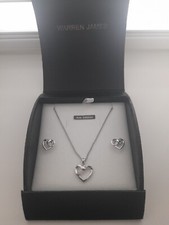 New In Box Silver And Real Diamonds Necklace & Earrings Set .