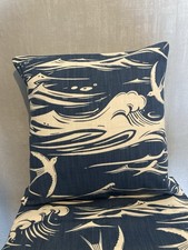 3 X 16” Cushion Covers In Sanderson ‘Swallows At Sea’ Fabric