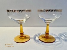 PAIR VINTAGE AMBER STEM GILDED