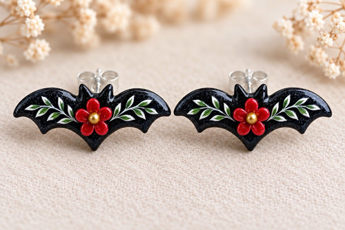 Halloween bat earrings red - bat,