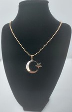 Islamic Moon Crescent & Star Pendant Rose Gold Necklace Jewellery Gift