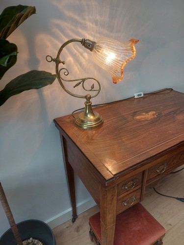 Superb antique brass desk - desk, lamp