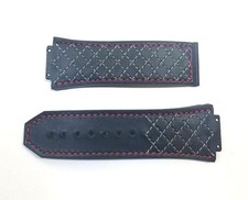 19mm Black Leather w/ Red And White Stitching Hublot Geneve Deployment Band 