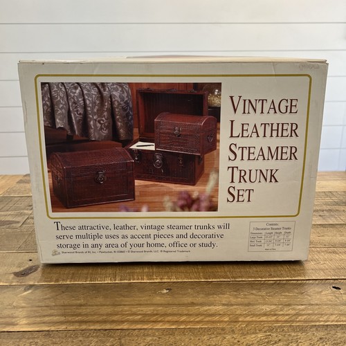 Vintage leather steamer trunk - vintage,