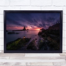 Between Lanterns Spain Water Cabodegata Almeria Rocks Sky Clouds Wall Art Print