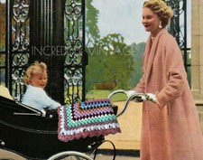 Vintage Crochet Wool Baby Blanket Hand Made Knitted Small Throw Childs Pram Cot