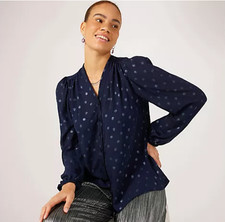 BNWT Kim & Co Stunning Long Sleeve Detailed Top  Navy Blue & Silver  Size 2XL