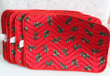 Set of 6 Debenhams Christmas Quilted Placemats – Red with Holly Leaf Pattern