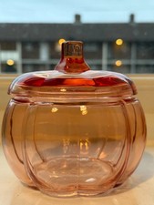 Vintage Orange Glass Pumpkin Jar Candy Dish Decorative Autumn Storage Canister