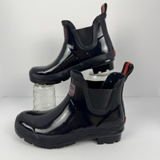 Joules Wellibob Women’s Rain Boots Size 7 Glossy Black Short Ankle Chelsea
