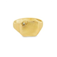 Gents 9ct Yellow Gold Diamond Signet Ring - Size R - 12mm