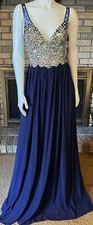 JVN Jovani Navy Mesh Gown Gem