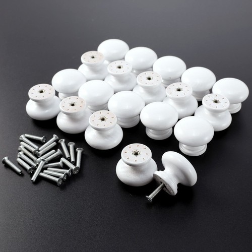 10pcs white wooden door knobs - white,