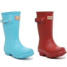 Hunter Original Kids T Rubber Welly Boot Girl Shoes In Sky Blue UK 7 - 11