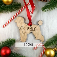 Personalised Dog Wooden Oak Decoration - Christmas Tree gift - Poodle