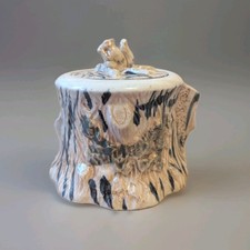 Vintage Stoneware / Clay Tree Trunk Jar w. Squirrel Lid