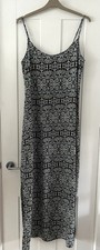 Select Size 10 Black White Blue Spaghetti Strap Maxi Dress Sundress Side Splits