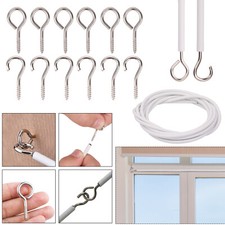 White Net Curtain Wire Cord Cable with Hooks and Eyes Fittings Window Door