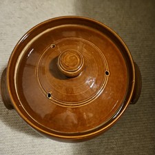 Large Vintage Glazed Earthenware Kitchen Confit/Stew Pot