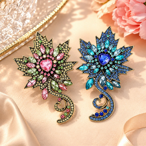 2pcs crystal maple leaf - crystal, brooch